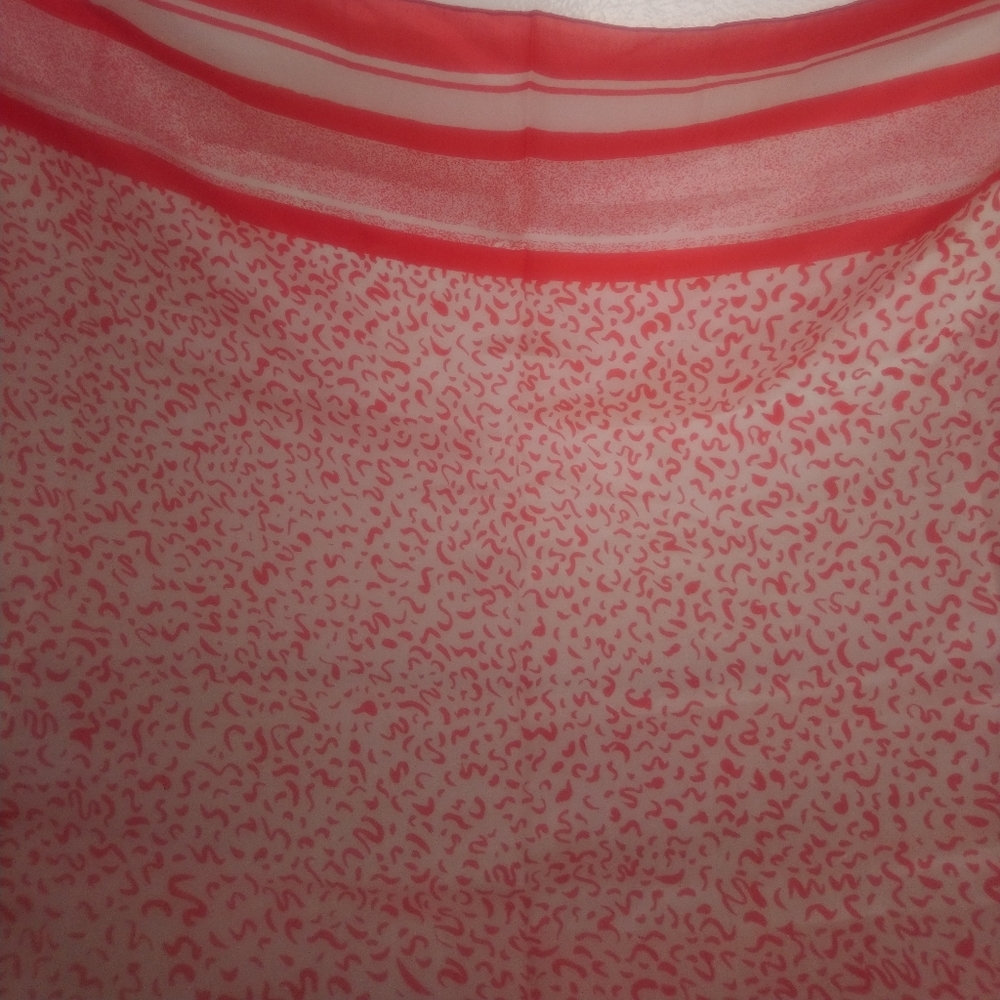 Vintage Wagon 100% Silk Scarf Square Red White Abstract Squiggle Hand Rolled